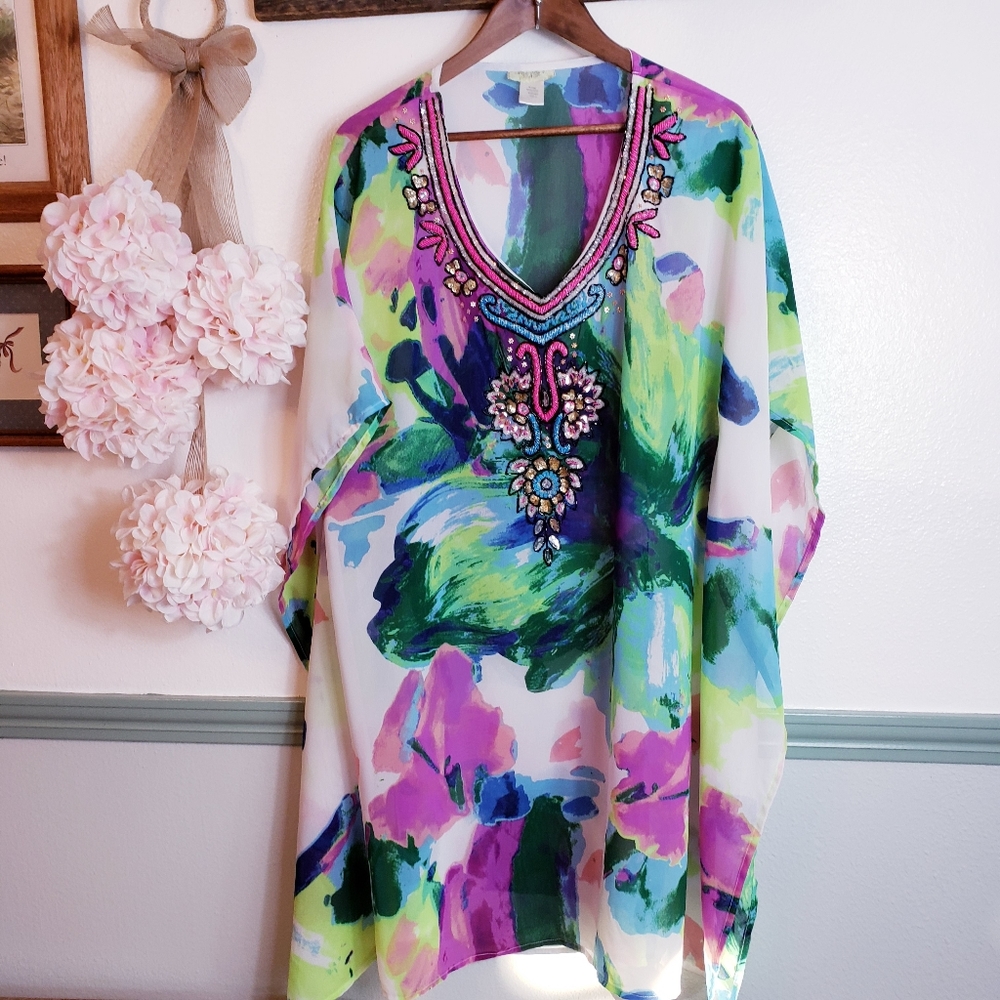 NOUVEAU BEACH Vacay Kimono Emblishements Sz S